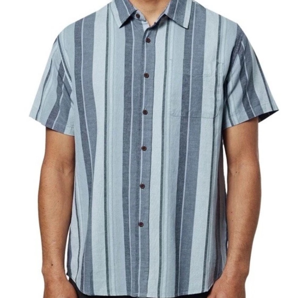Katin York Shirt Small Blue Stripe Linen blend Short Sleeve Button Down NWT